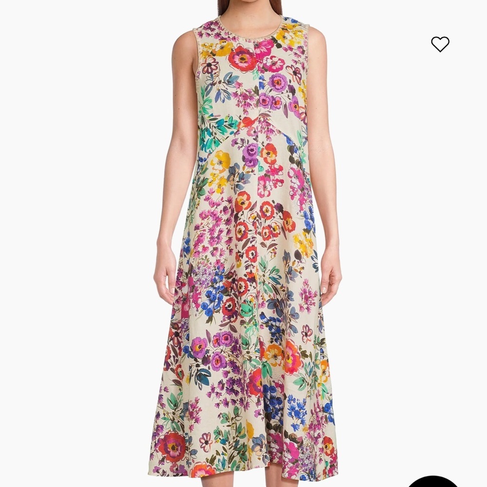 NWT Johnny Was Evalon Floral Linen Midi-Dress Sz XL